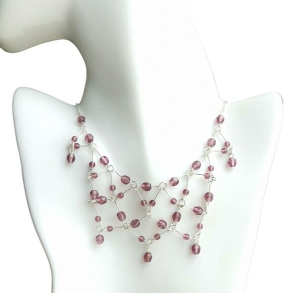 Vintage Czech Purple Crystal Necklace Silver tone - Picture 1 of 7